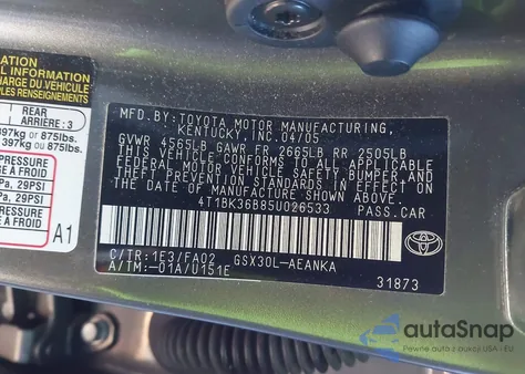 2005 Toyota Avalon Xl z USA, uszkodzony, nr VIN 4T1BK36B85U026533